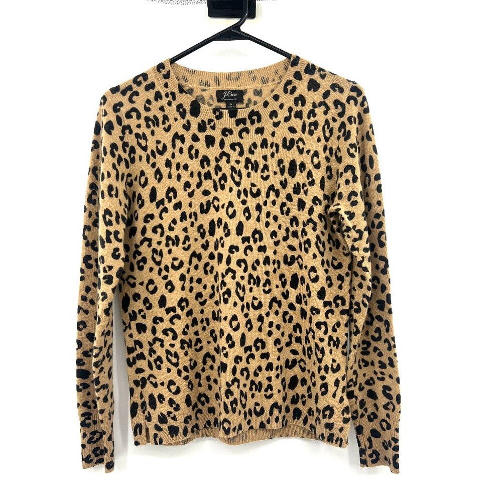 J.Crew 100% Cashmere Leopard Print Crewneck Sweater Women's Small